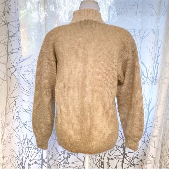 Vintage studio Michelle Stuart Brown cream heart flower turtleneck knit sweater - Picture 4 of 10